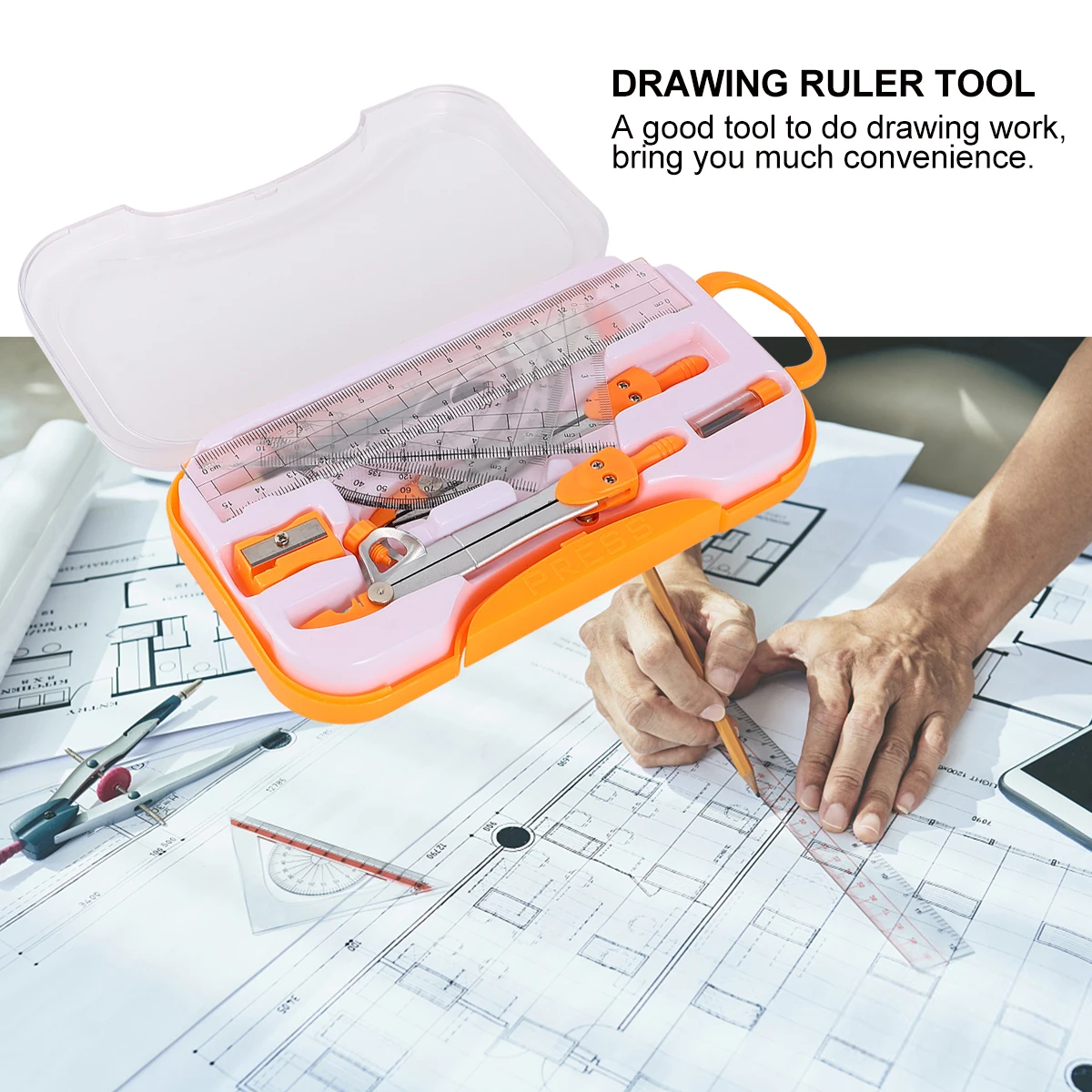 Metal Compass Drawing Tool Circle Kit Plastic Case Lightweight Storage School Office Math Ruler Set Drawing