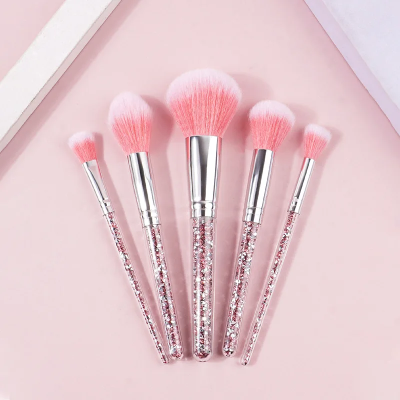 5pcs Makeup Brush Blush Concealer Eyeshadow Quicksand Silver Diamond Transparent Crystal Drill Handle Makeup Tools