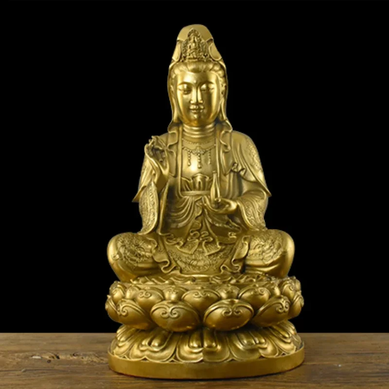 1 pc Pure Copper Nanhai Sitting Lotus Guanyin Household Sacrifice Buddhist utensils Worship home decoration Ensuring safety