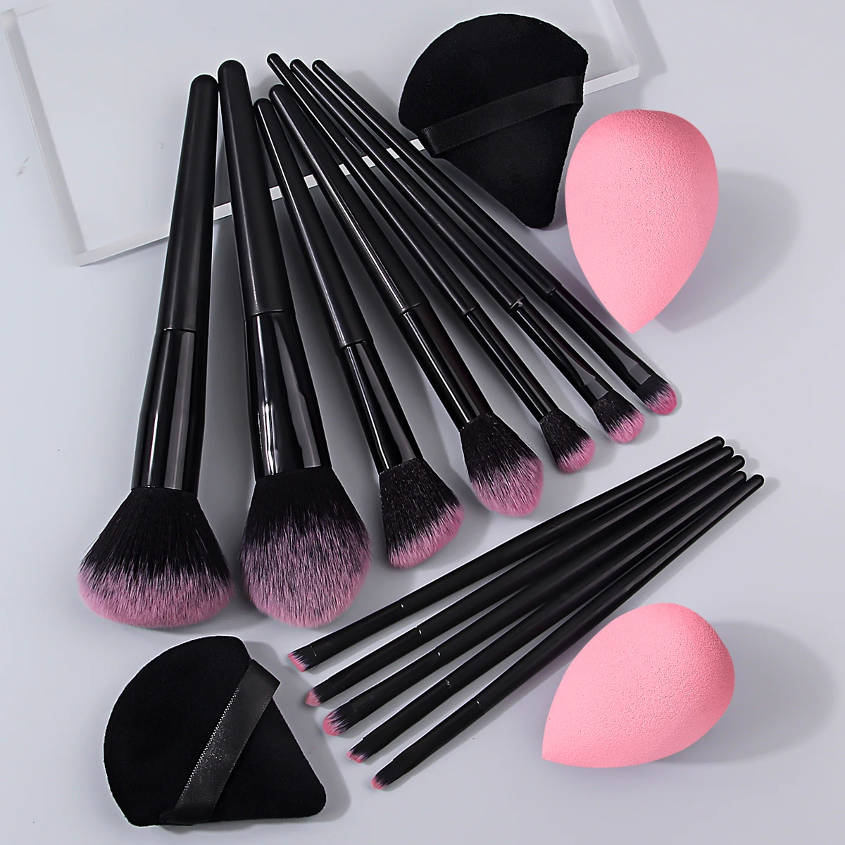 16-teiliges professionelles Make-up-Pinsel-Set, loser Puderpinsel, Rougepinsel, Gesichtsset + antihaftbeschichtetes Puder-Make-up-Schwamm-Set