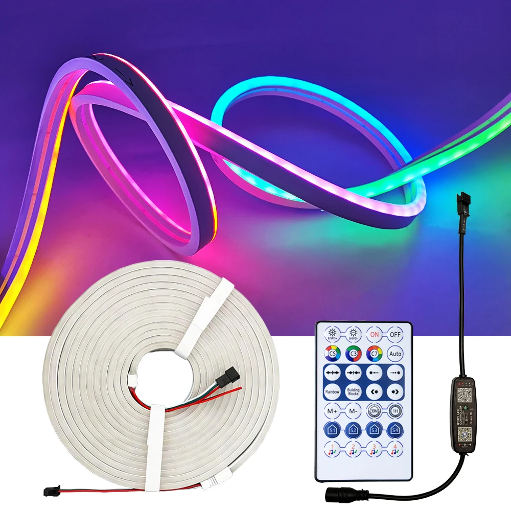 

WS2811 Dream Color LED Neon Lights Silicone Gel 5050 RGBIC Flexible Strip Light T0612 Waterproof For Room DIY DC12V With Remote