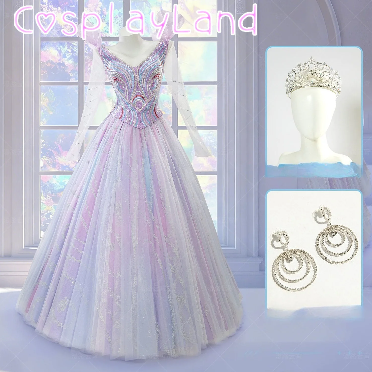 

New Movie Wicked 2 Costume Princess Glinda Purple Dress Cosplay Costume Embroidery Dance Party Sequin Fancy Dress Halloween