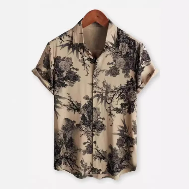 Men's 3D printed Hawaiian shirt, independent radio best-selling collar, short sleeved button up collar, plus size shirt