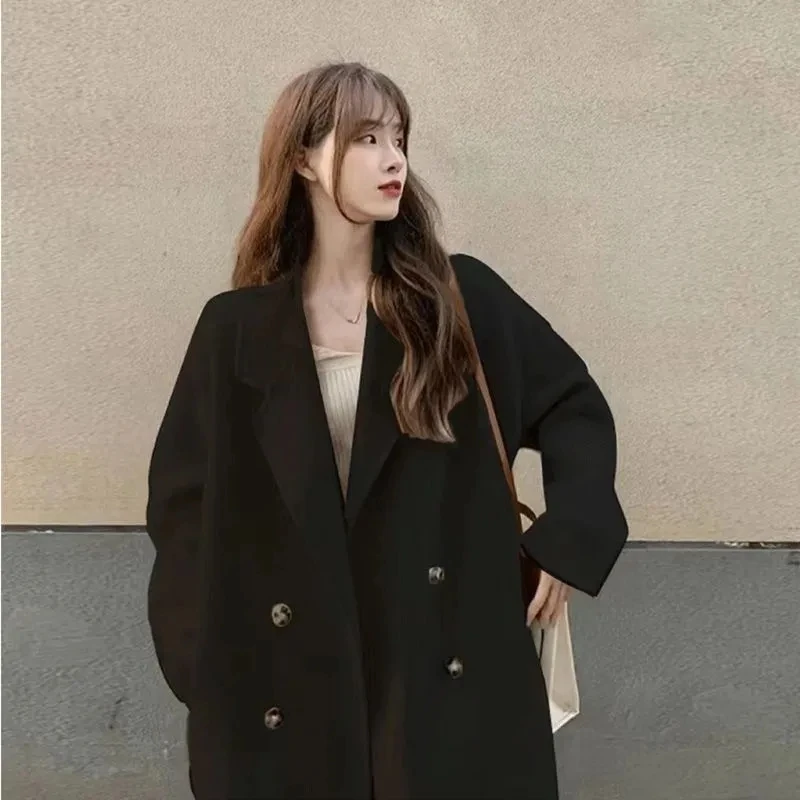 Advanced Woolen Coat For women 2025 New Autumn Winter Korean version Thick Woolen Coats Female Solid color Casual Long Overcoat