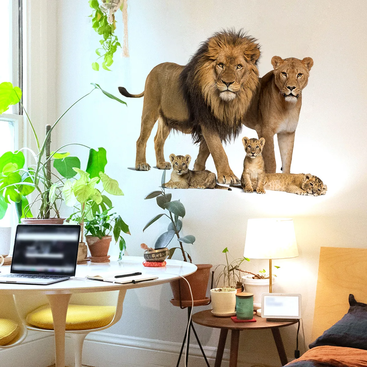 2pcs Lion Cartoon Animal Wall Sticker Background Living Room Bedroom Study Restaurant Decoration Self-adhesive Pvcwall Sticker
