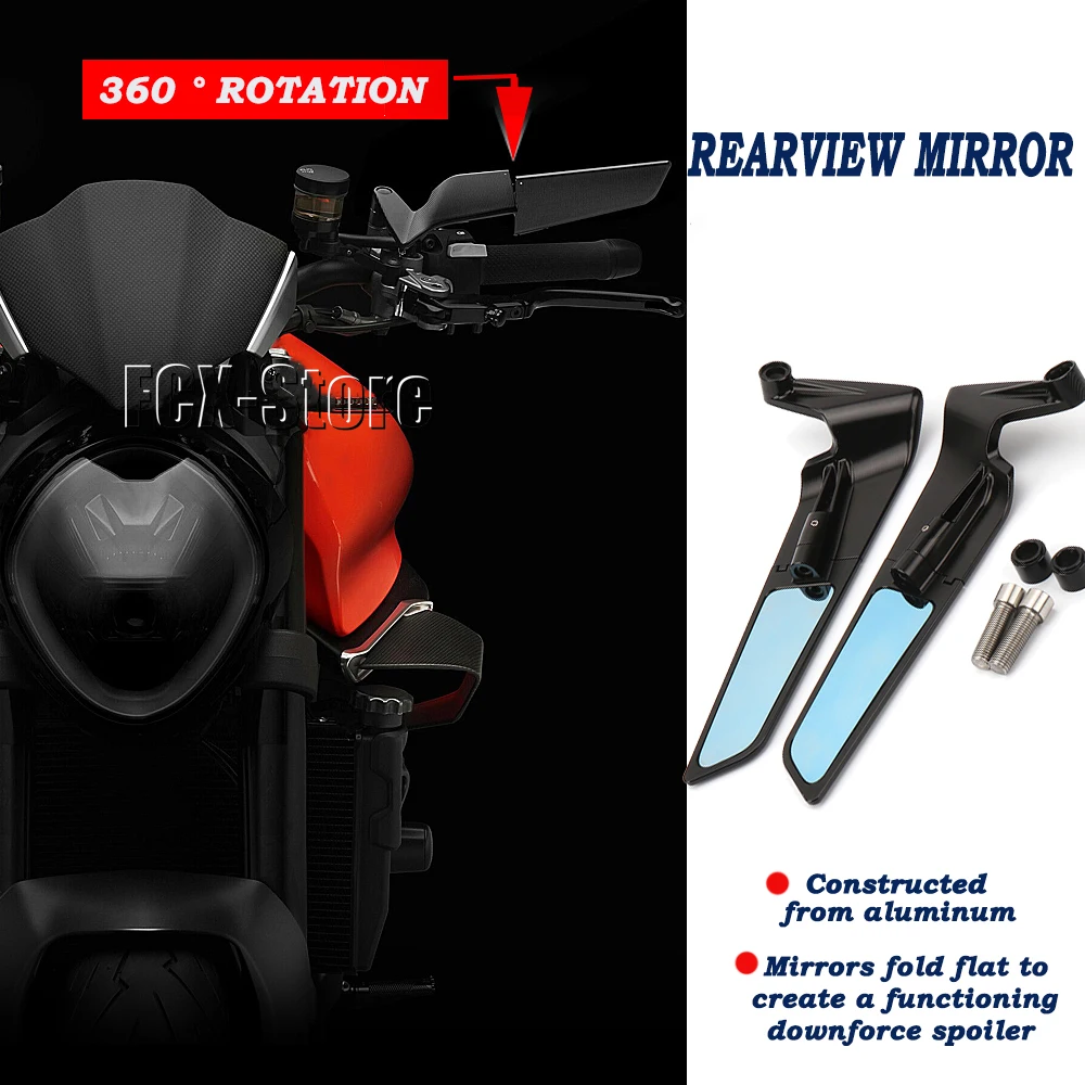 For Ducati Streetfighter V4 S V4S STREETFIGHTER V2 Universal CNC Aluminum Motorcycle Rear View Mirrors Blue Anti-glare Mirror