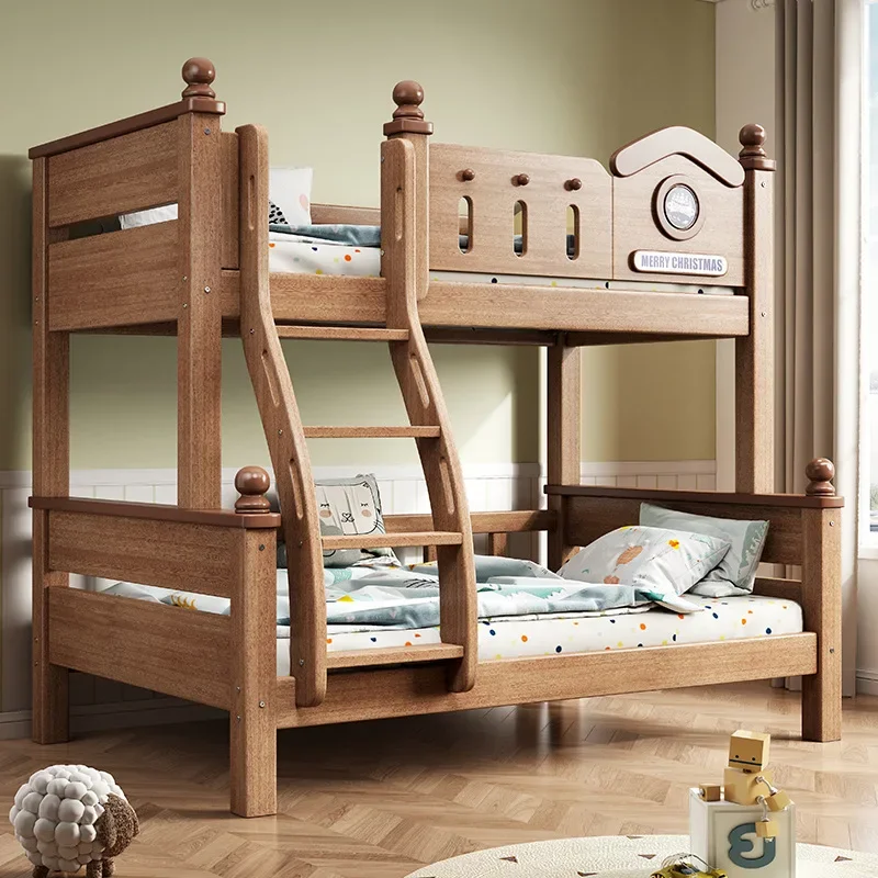 الأسرة العلوية والسفلية مصنوعة من الخشب الصلب وأسرة عالية ومنخفضة حديثة وبسيطة ومتعددة الوظائف #2