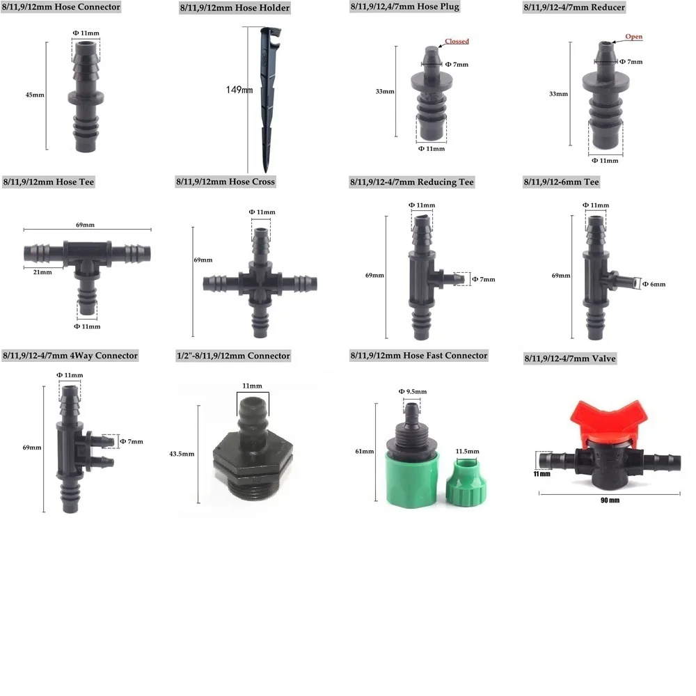 10pcs 8/11 Capillary Fittings Socket Type Joint Automatic Flower Watering Device Joint Gardening Irrigation Pipe Fittings