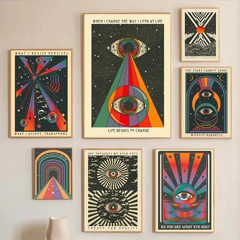 Canvas Painting Retro Bohemian Psychedelic 70s Poster Inspirational Quotes Meditation Wall Art Pictures Hippie Home Room Decor