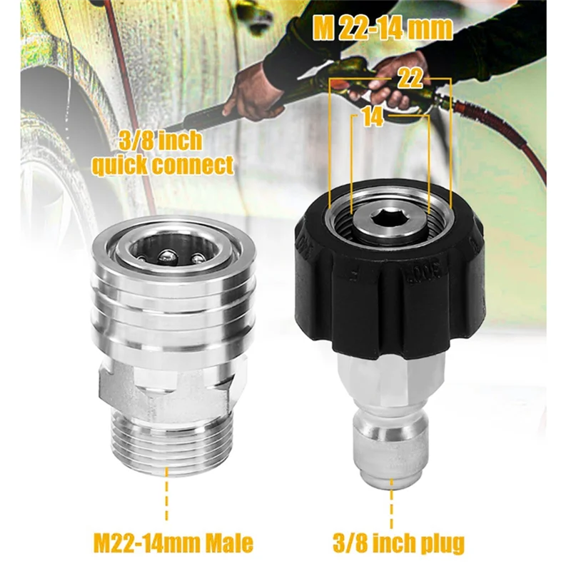 

Комплект адаптеров для мойки высокого давления BAAJ M22, комплект быстрого отключения от 14 мм до 3/8 дюйма, металл, 8 шт.