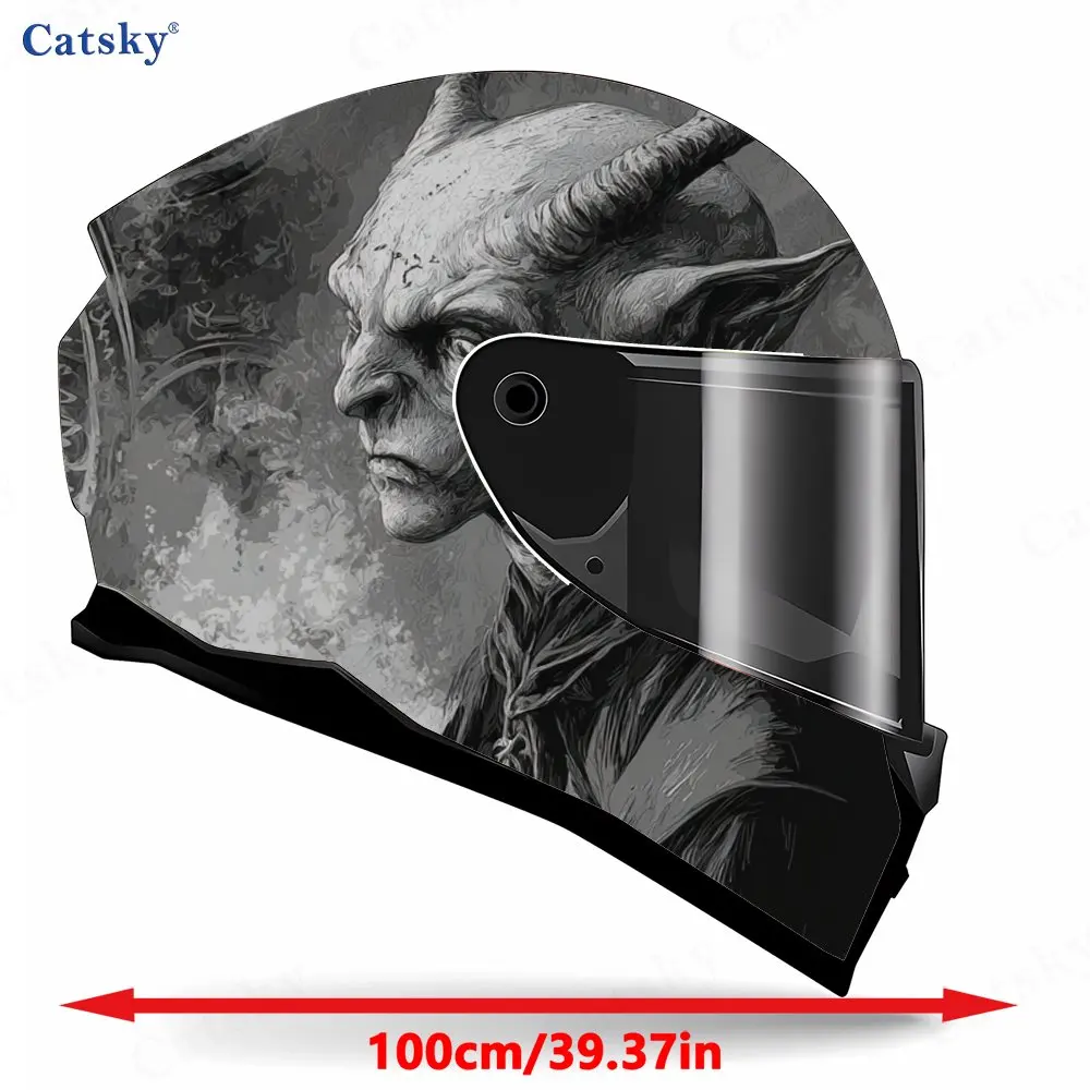 Grey Mist Weird-faced Demon Pattern Helmet stickers , PVC Material Multifunctional Helmet Stickers, Scratch-Resistant & Fade-Pro
