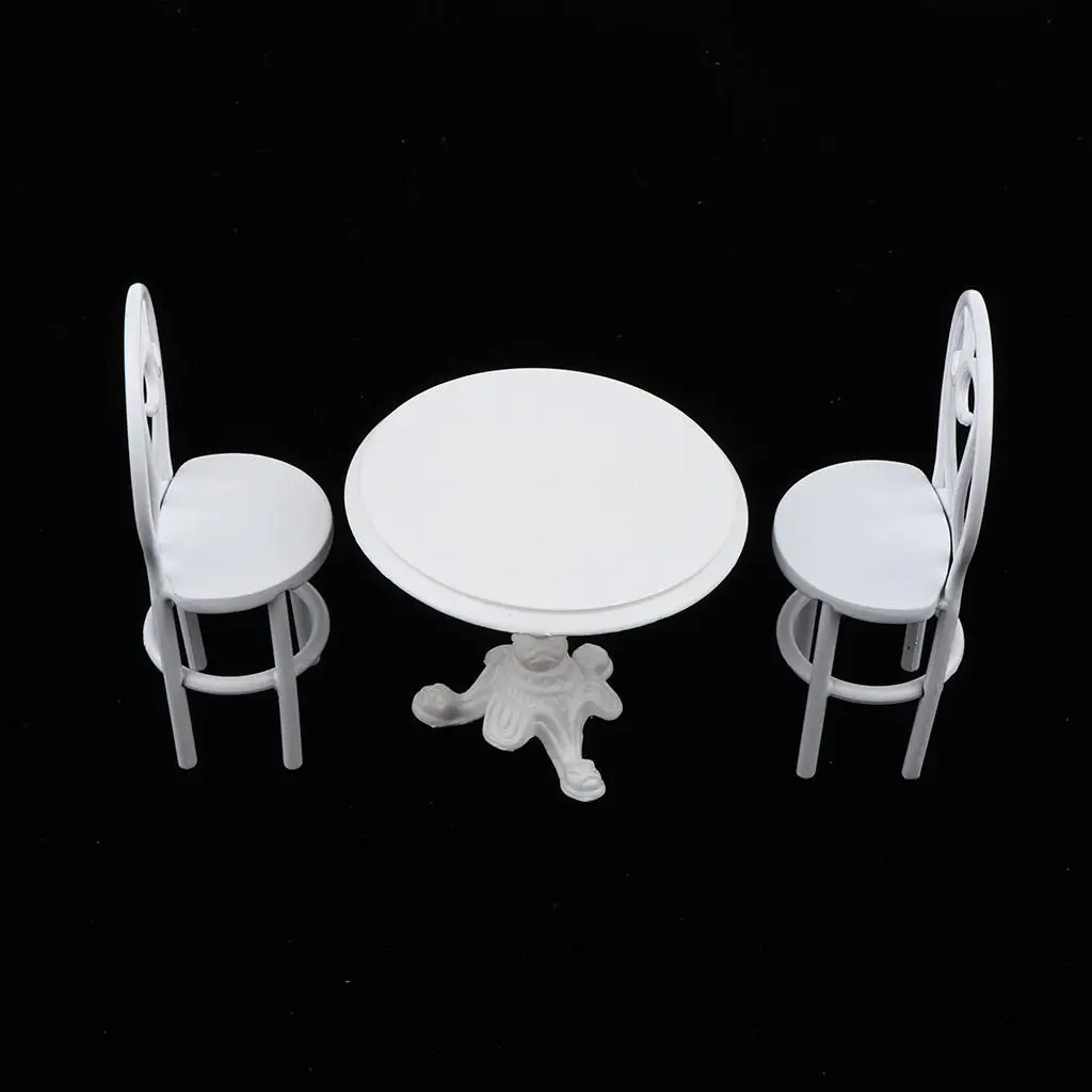 3pcs 112 casa de bonecas em miniatura mesa de jantar conjunto de móveis de metal branco
