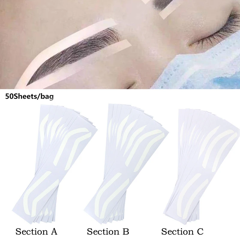 50Pc Disposable Eyebrow Design Stencil Eyebrow Tint Airbrush Auxiliary Sticker For Brows Shaping With Single Eyebrowstype Option