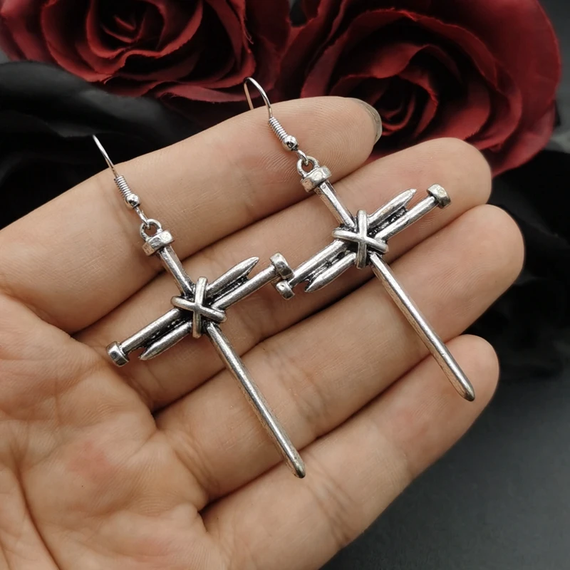 Gothic Cross Vampire Earrings Binding Nails Cross Earrings Interesting  Halloween Cosplay Accessories Indie Aesthetic Jewelry