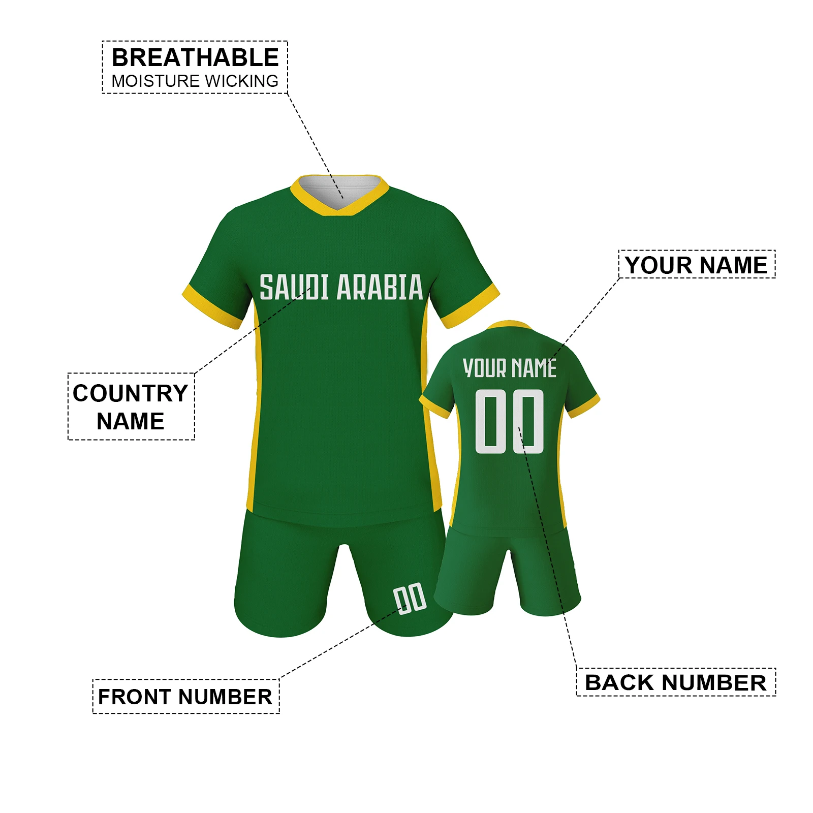 Custom Saudi Arabia Soccer Jersey Set Kids Football Uniform Personalized Name Number Youth Team Training Kit for Boys Girls