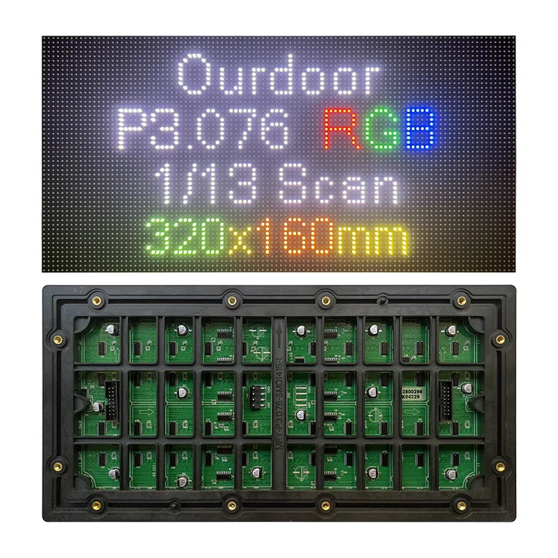 Outdoor P3.076 Full Color LED Display Module, SMD RGB P3.076 LED Panel 104*52 Pixel,1/13 Scan 320mm x 160mm LED Video wall