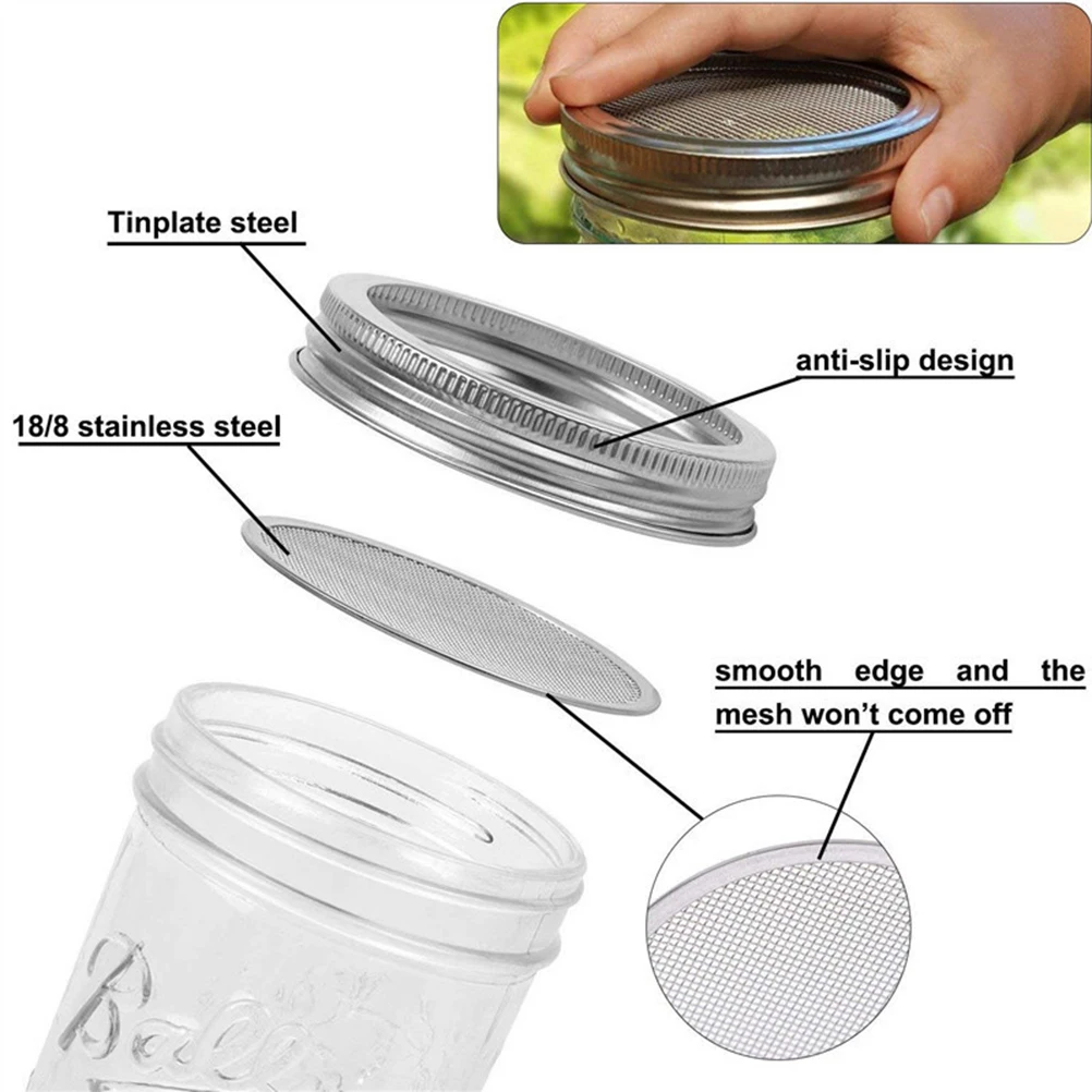

4 Pcs Germination Stainless Steel Sprout Cover Jars with Mesh Lids Drain Mason Strainer