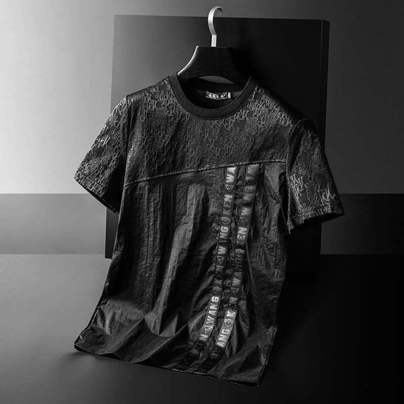 

European High-End k Jacquard ort Sve T-irt Men's Ultra Slim Fit Long Sve High Collar Youth Trend Summer 205