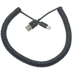 1pc USB 3.1 C Type Male To 2.0 A Male Spiral Coiled Data Sync Charging Adapter Cable Black 3M
