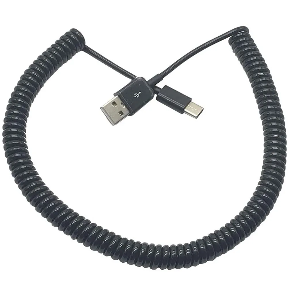 1pc USB 3.1 C Type Male To 2.0 A Male Spiral Coiled Data Sync Charging Adapter Cable Black 3M