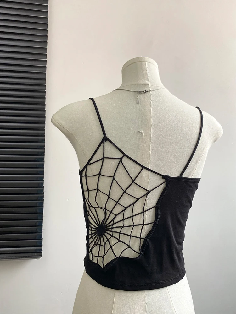 Women Black Hollow Out Crop Top Vintage Y2k Camisole Corset Top Sleeveless Off Shoulder Vest 90s Tank Tops 2000s Clothes Summer