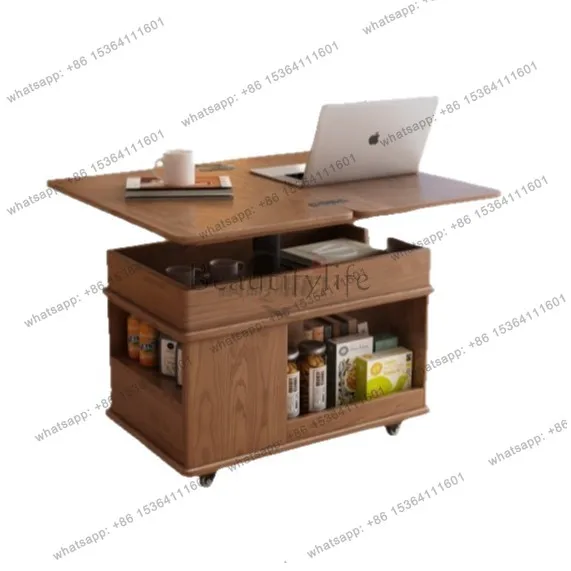 

Solid wood small apartment living room sofa next to the antique lifting folding trolley