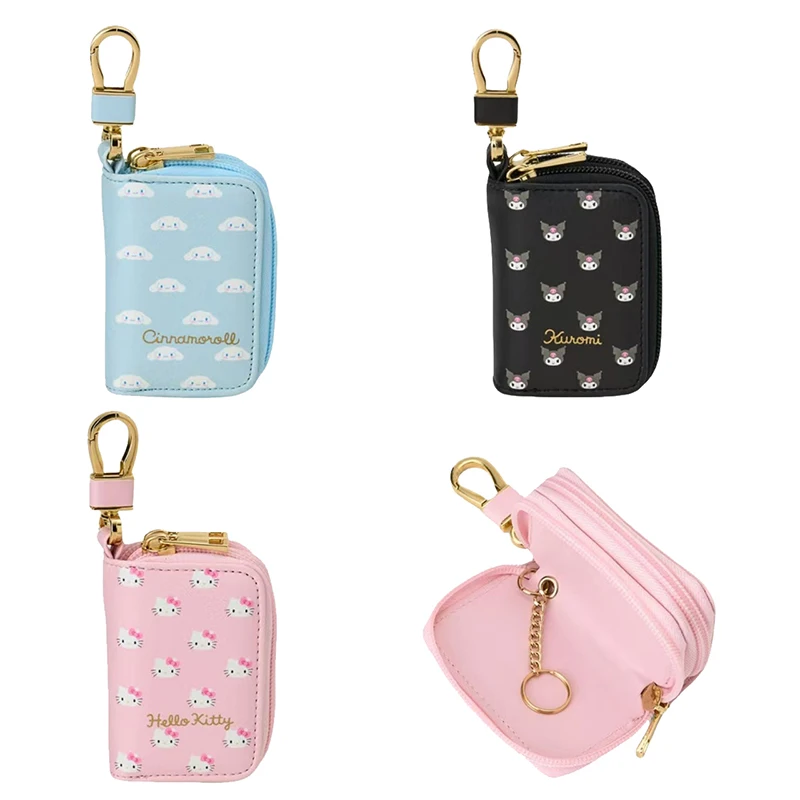 

Sanrio Hello Kitty Dual Key Case Kuromi Cinnamoroll Key Holder Zipper Car Keys PU Leather Cover Organizer Case Ladies Key Bag