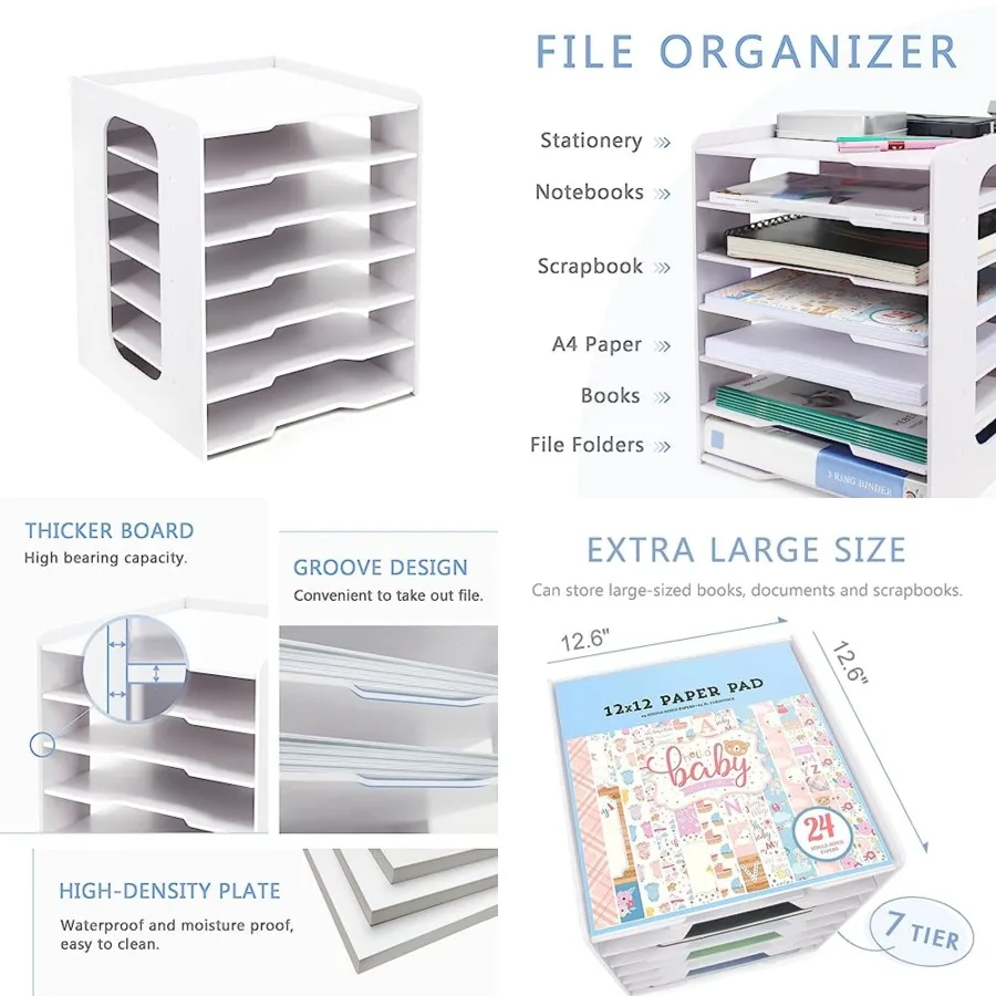 

Scrapbook Paper Organizer 12x12- File Organizer for Desk, 12x12 Stackable Scrapbook Paper Storage Trays, Desktop File Storage C