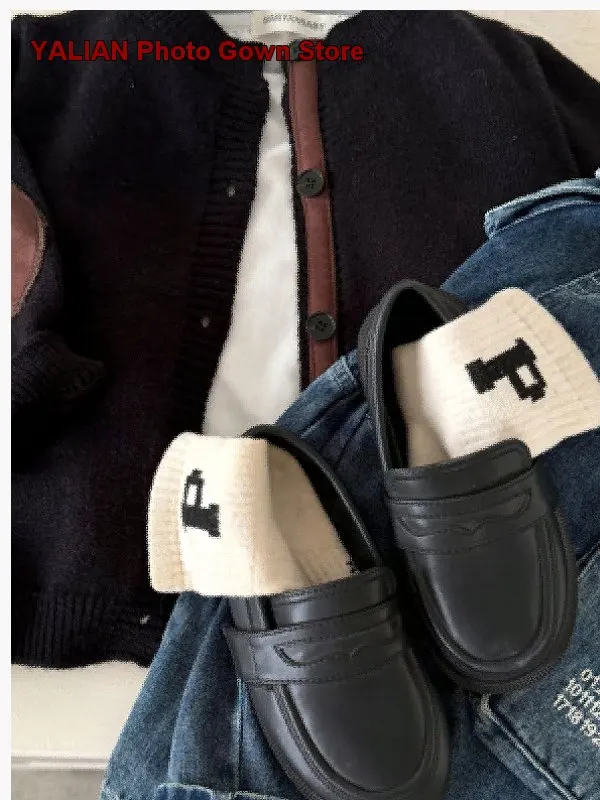 Kids Knit Jacket Boys Girls Spring Autumn Simple Embroidered Color-Block Coat