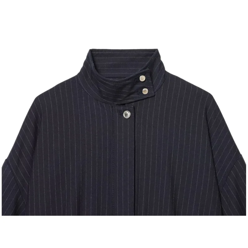 NERHEFZ Giacca da pilota gessata da donna Moda Colletto rialzato Giacche a maniche lunghe Cappotti vintage casual Top larghi femminili