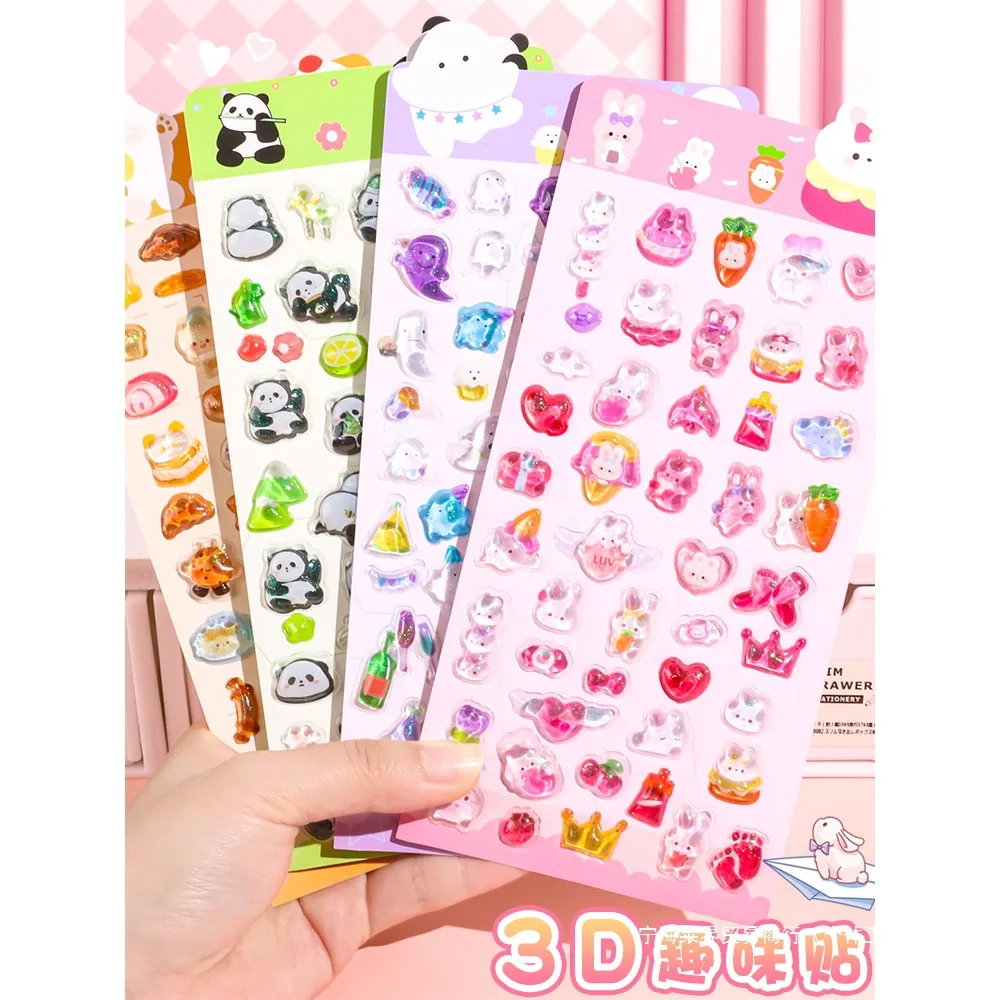 1 Sheet 3D Three-dimensional Foam Sticker, Cute Cartoon Rabbit Cat Panda Diamond Student's Bubble Sticker Back To School
