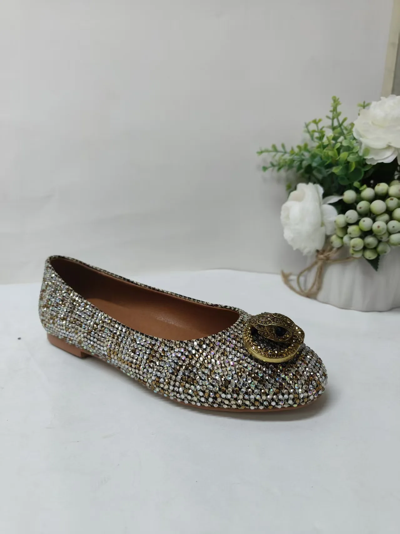 Luxury Full-diamond Shallow-cut Flats Flat Ballet Flats Women Commuter Bow Light - view 5