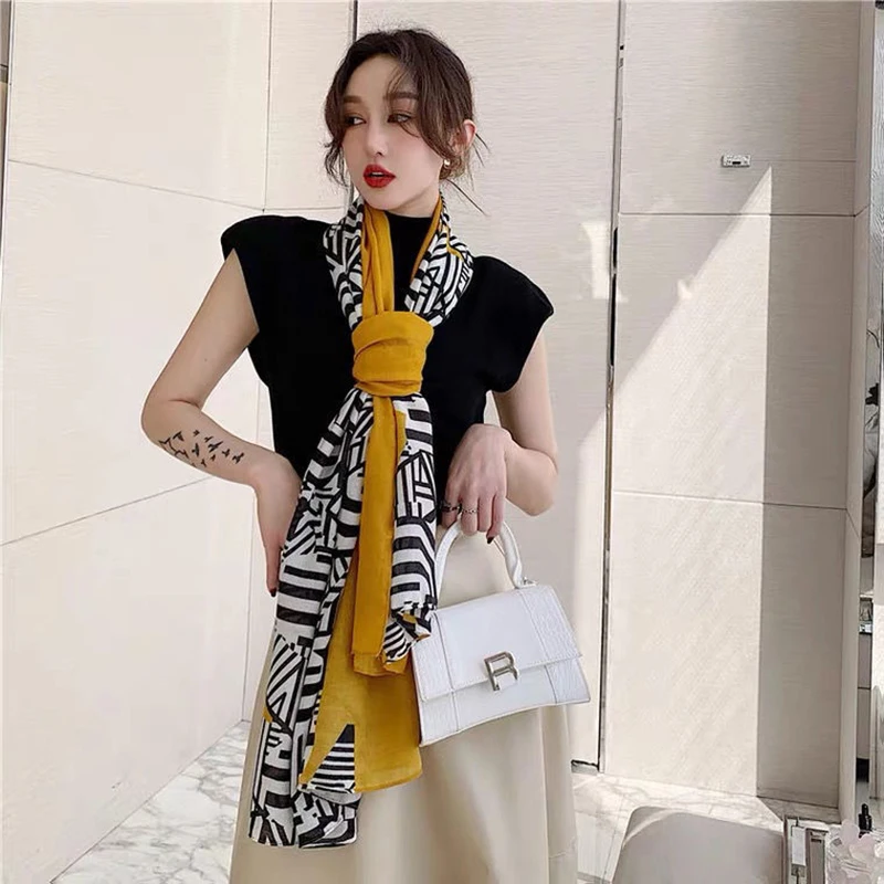 Fashion Printed Geometry Cotton Viscose Scarf Beach Sunscreen Shawl Muslim Hijab Wrap Elegant Long Shawl For Women 180*90cm