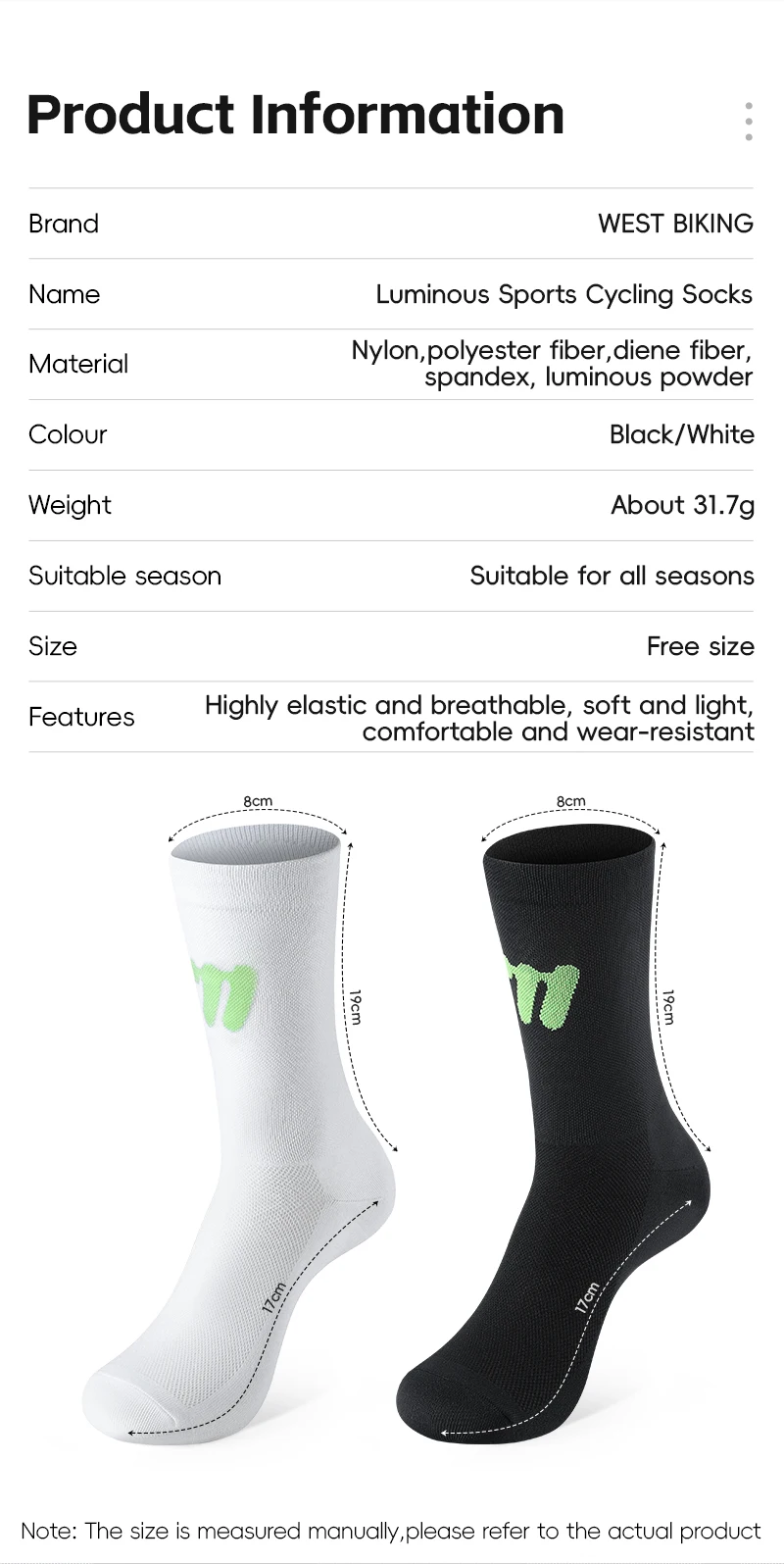WEST BIKING Fahrradsocken Atmungsaktiv Hochelastisch Leuchtend Nacht-Fahrradsocken für Männer Frauen Outdoor-Sport-Fußbekleidung 1/2/3 Paar – Detail 3