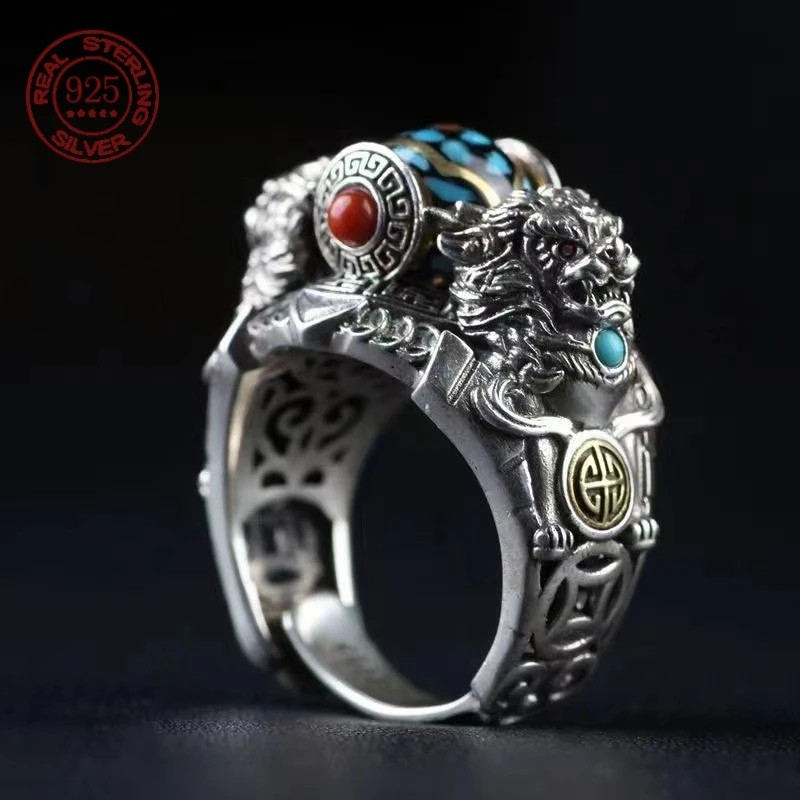 

Factory Price S925 Sterling Silver Creative Retro Chinese Ethnic Style Beast Opening Index Finger Personalized Ring Jewelry