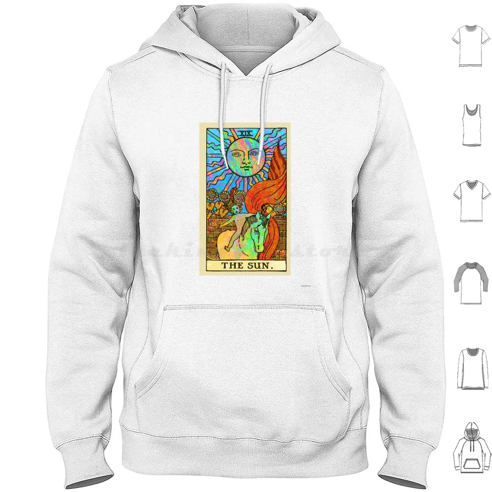 Psychedelic Tarot : Rainbow Sun Hoodie cotton Long Sleeve Tarot Trippy Psychadelic Neon Tripping Drugs Druggie Moon