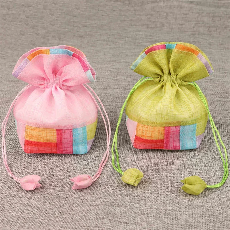 10pcs Color Silk Sachet Bags Mesh Small Drawstring Gift Jewelry Candy Packaging Storage Pocket Reusable Pouch Decoration