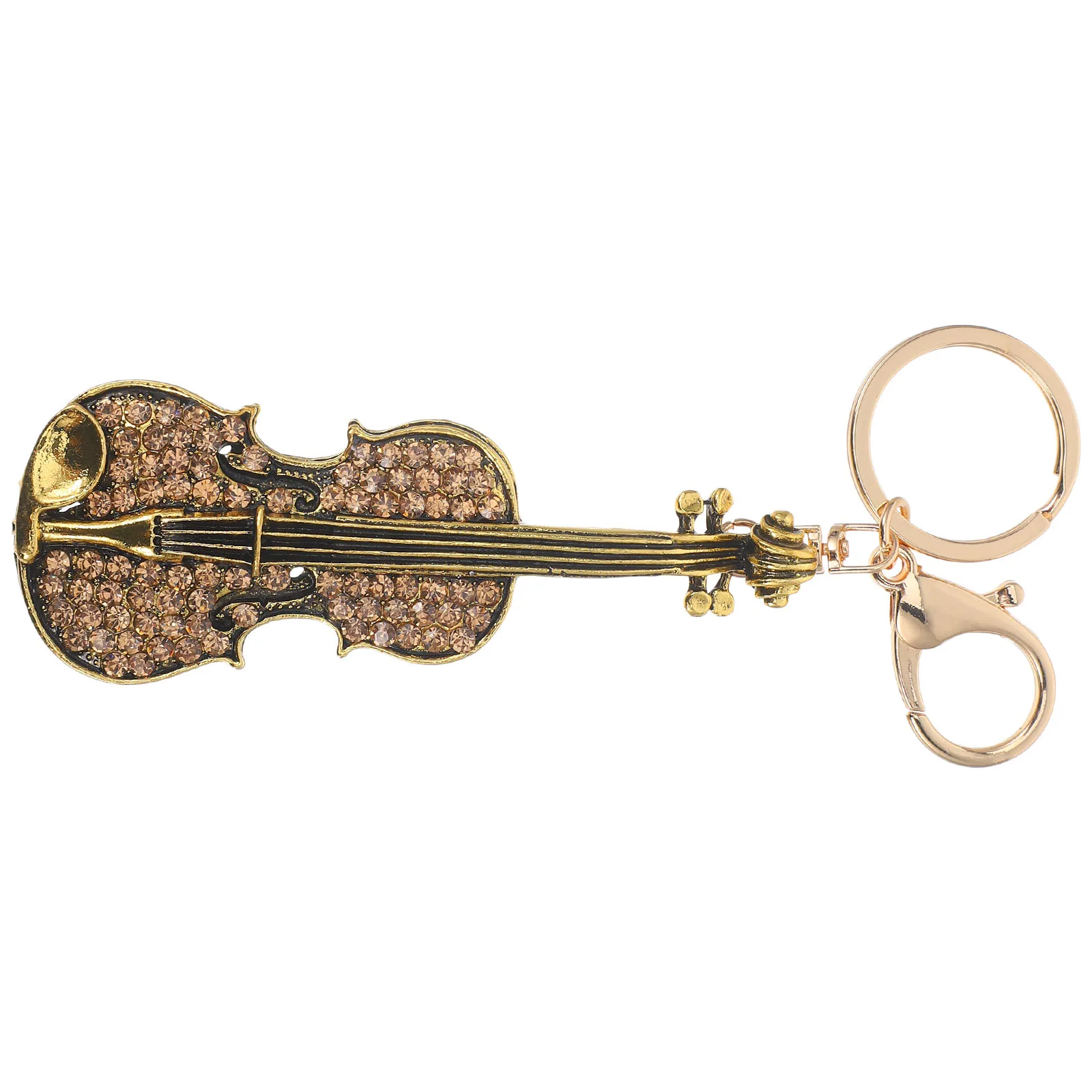 Violin Keychain Shape Pendant Tag Chains Ladies Charm Glitter Creative Ring Musical Instrument