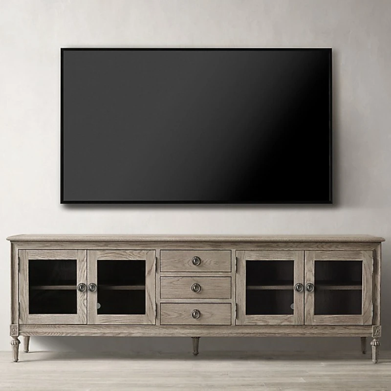 

French country retro solid wood TV cabinet solid wood simple TV table British classical furniture