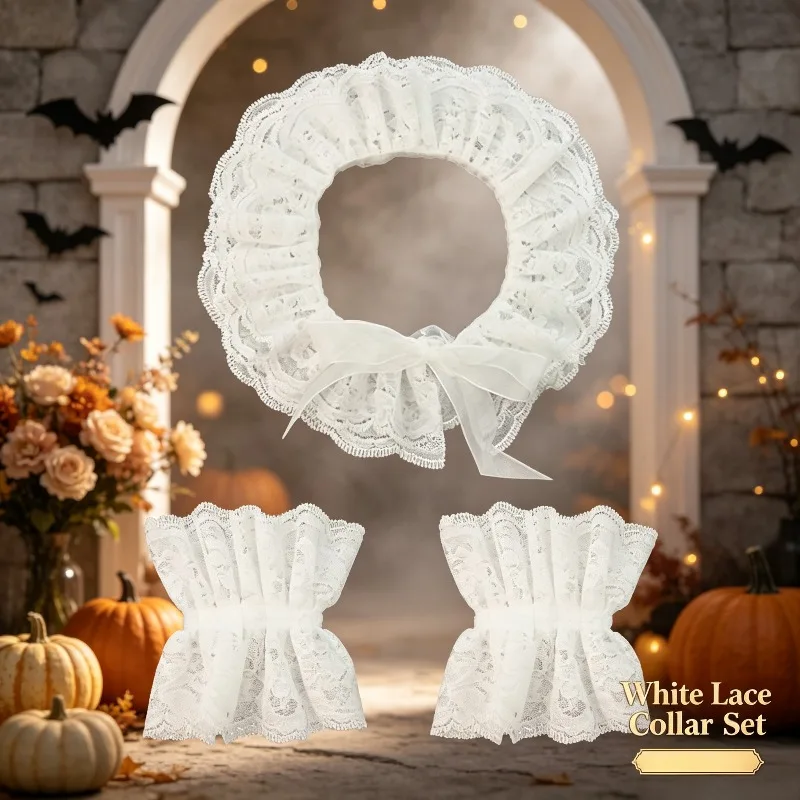 Vintage Double Layer Lace Tassel Neck Warmer Victorian Drama False Collar