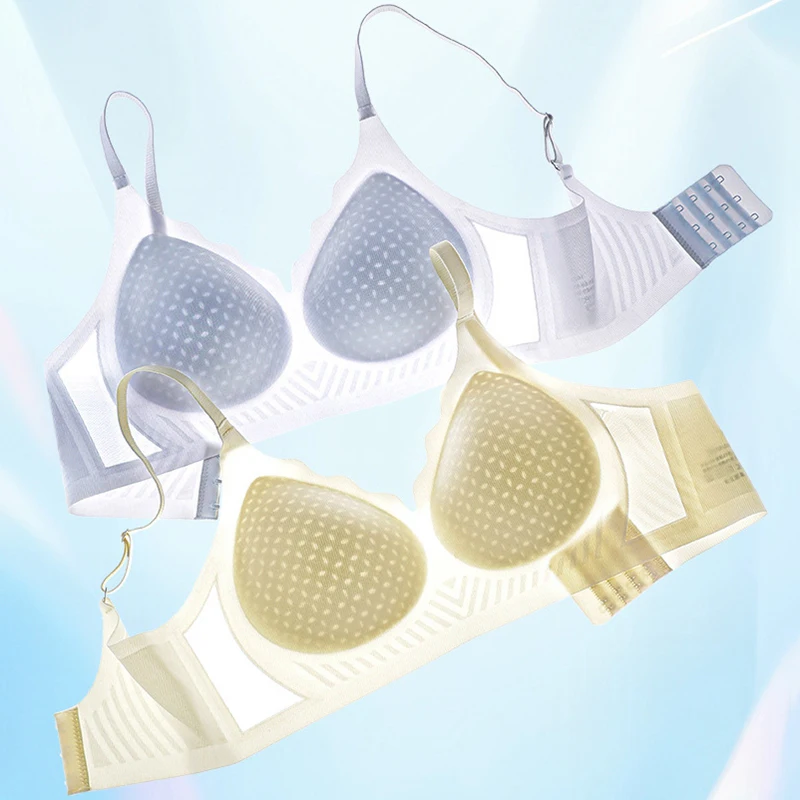 Women's Small Chest Gathering Bra Thin Style Comfortable Breathable Lingerie Solid Color Wireless Semi Fixed Cup Underwear