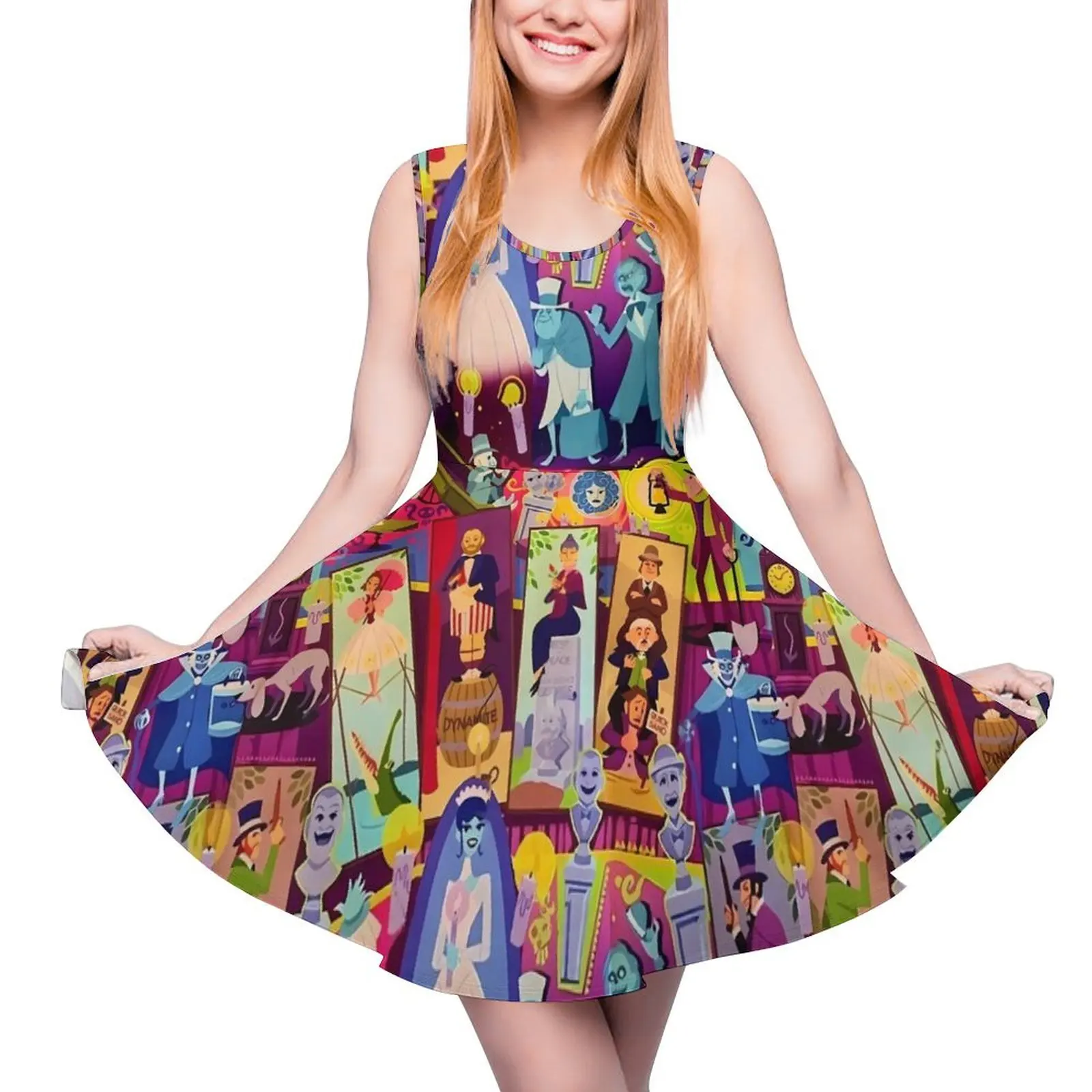 Haunted Mansion Dress Retro Mansion Collage Pretty Dresses Sleeveless Casual Design Skate Dress Summer Oversized Vestidos