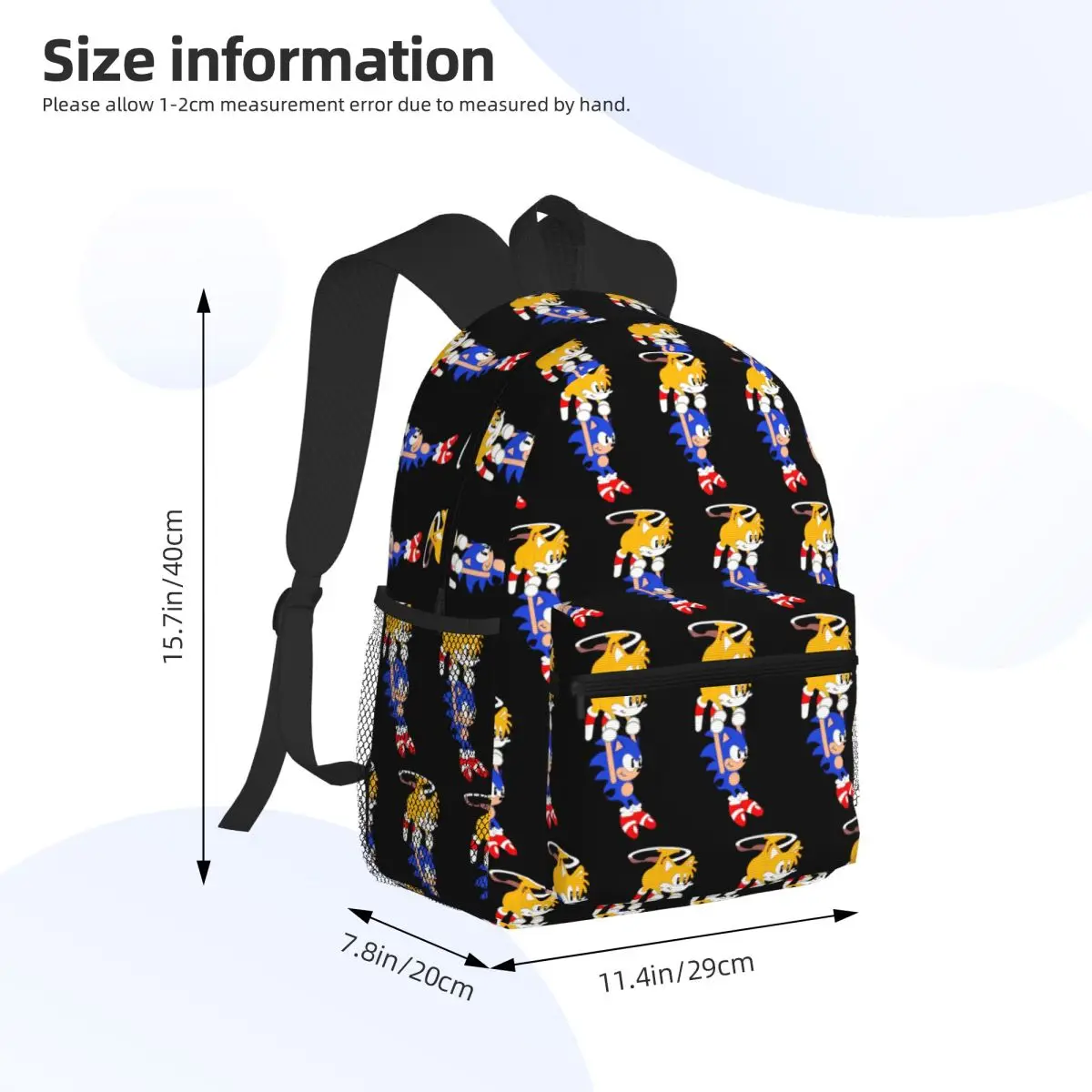 Sonic And Tails Student Backpack School Bag Hiking Travel Daypack for Boys Girls Fashion Bookbag Shoulder Bags