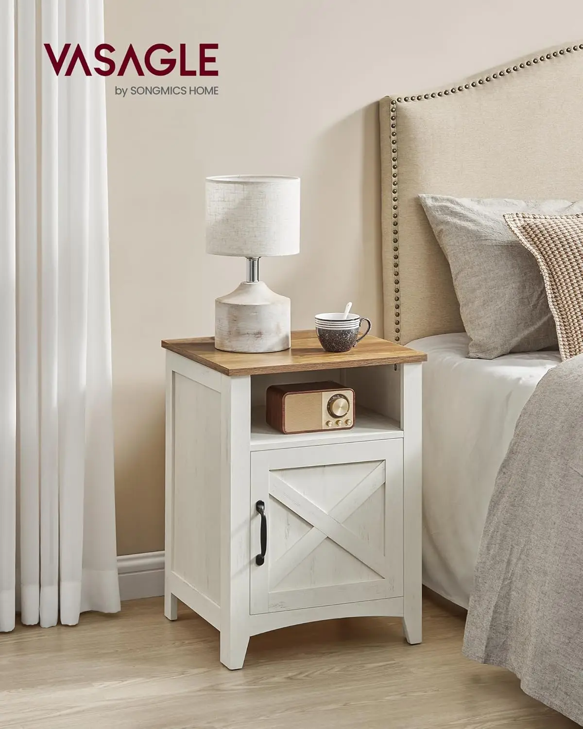 Nightstand with Barn Door, Set of 2, Bedside Table with Storage, Side End Table, Night Stand with Open Compartment, for Bedroom,