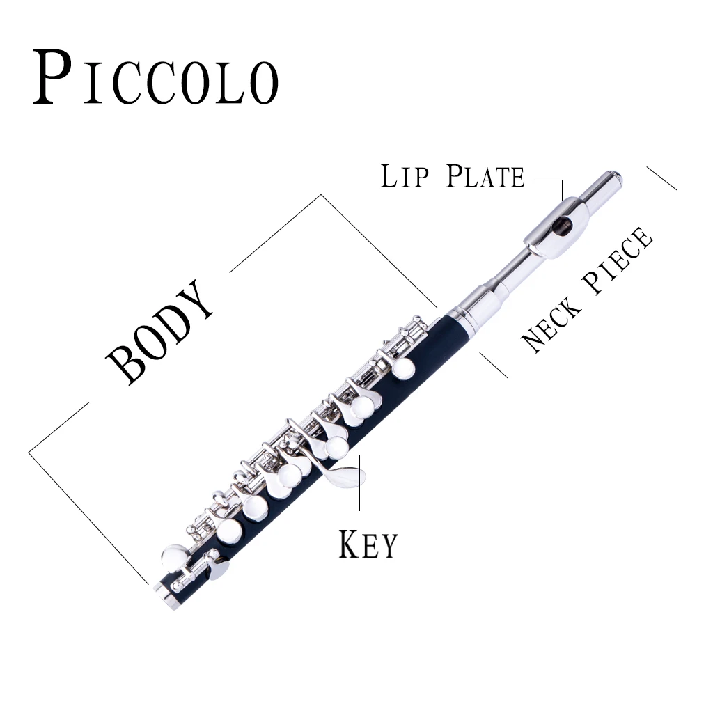 NAOMI Professional Nickel Plated Piccolo Excellent Ebonite Rubber Wood Piccolo Key of C Piccolo Set