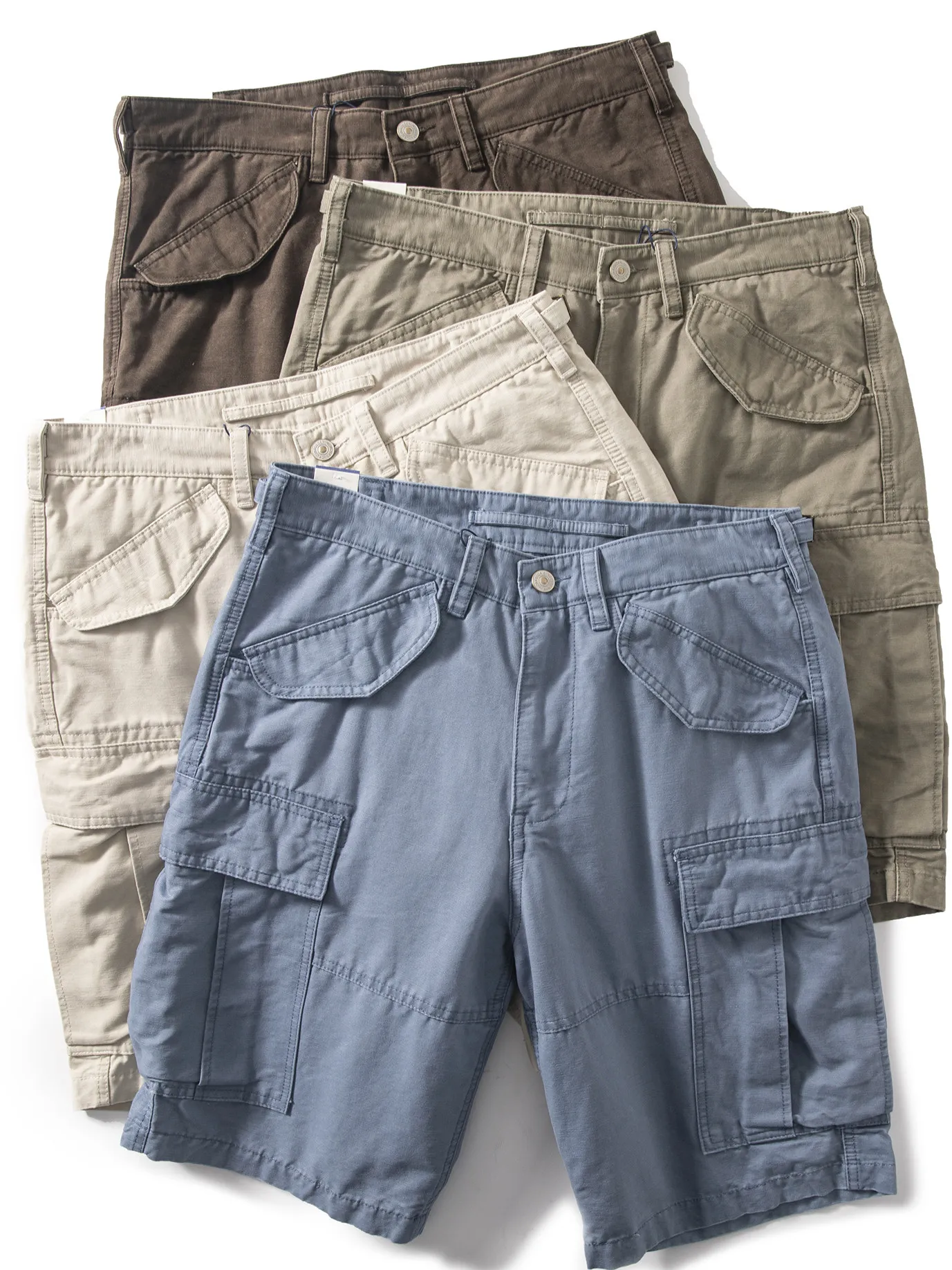 Vintage Men's Heavyweight 100% Cotton Cargo Shorts Washed Multi-Pocket Relaxed Quarter-Length Rugged Commuter Style for Summer