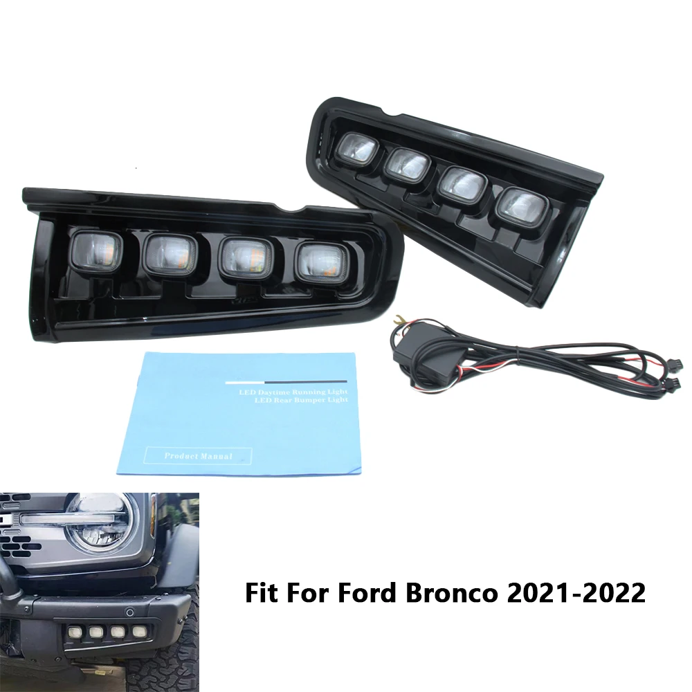 1 Set Daytime Running Lights ABS 12V DRL Fog Lamp Decoration For Ford Bronco 2021-2022 Led Lights For Vehicles Car Accessories