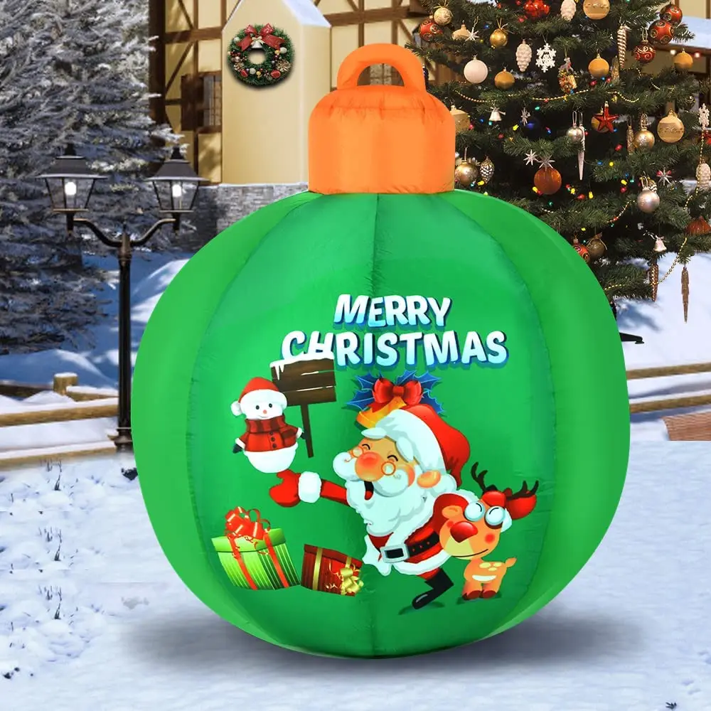 Light up Inflatable Christmas Ball with Air Blower Christmas Decoration Outdoor Blow up Xmas Ornaments Outside with LED Lights