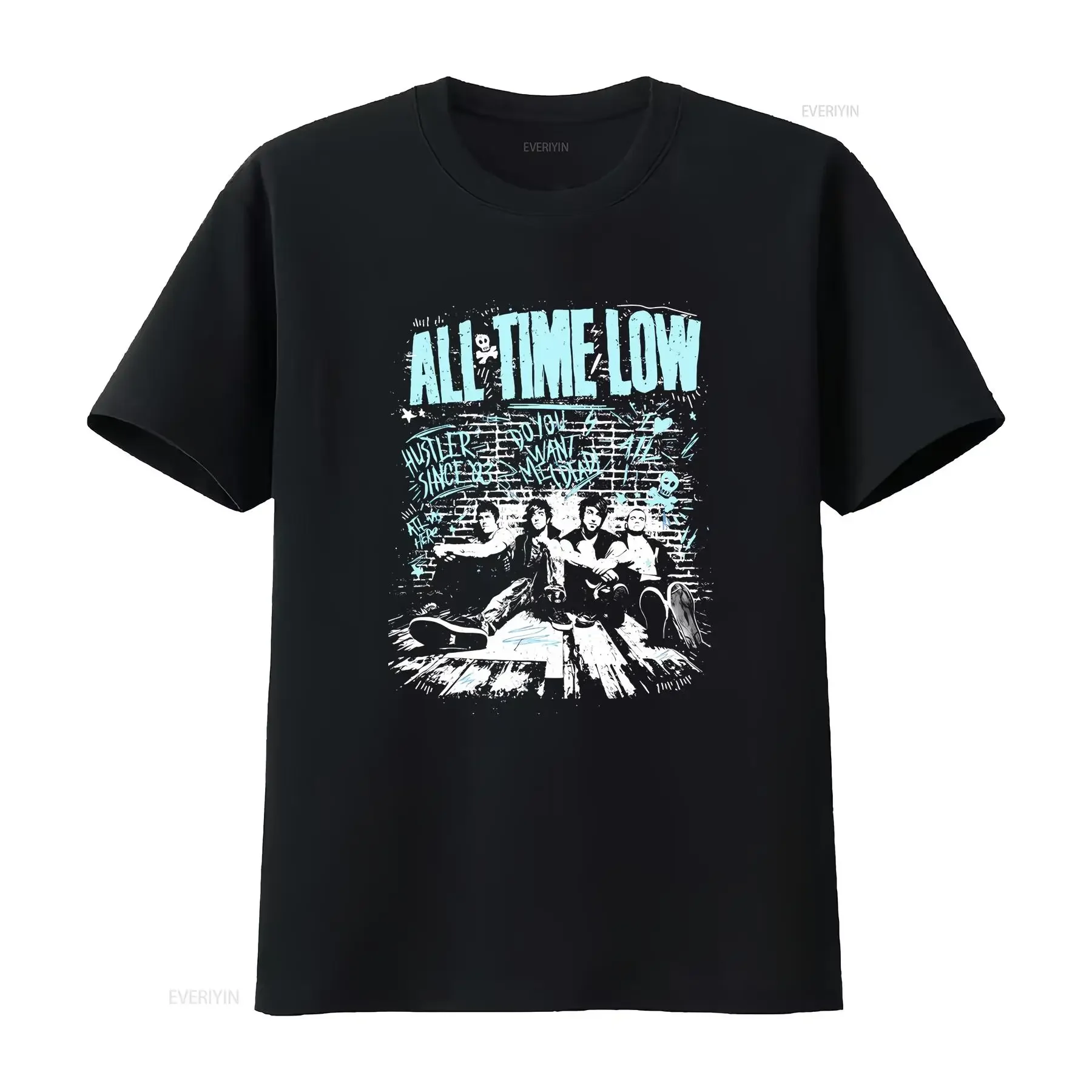 

All Time Low Band Black Cotton T Shirt vintage Washed Slightly Top For Everyday Wear Stylish Unisex Soft fashion graphic