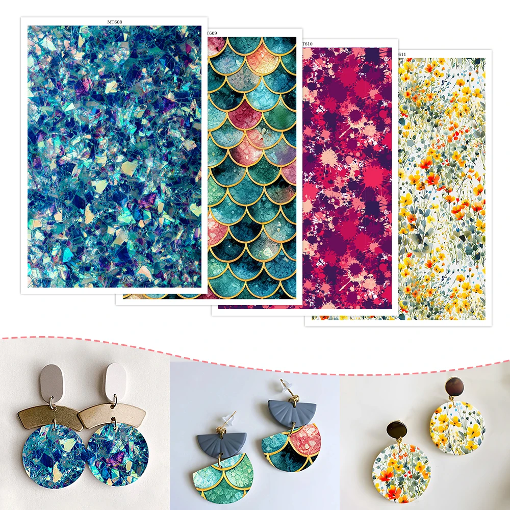 Papier de transfert en argile polymère, échelle de fragments, bloc d'encre de fleurs, autocollants jetables Solubles dans l'eau pour bricolage, boucle d'oreille, bijoux, décalcomanie